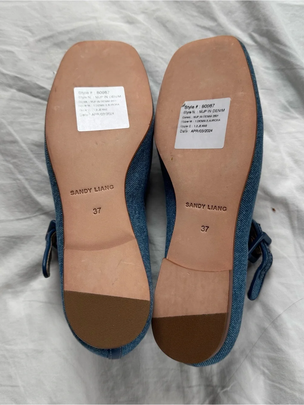 Sandy Liang Denim Mary Jane Flats in Blue Denim